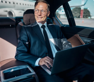 happy passanger in limo